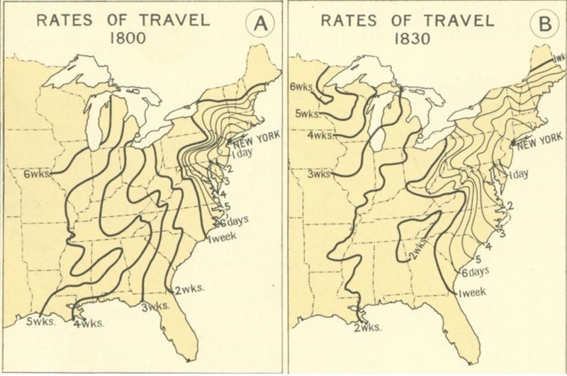 How long would it take to travel from New York City to Saint Louis in 1800? In 1830?-example-1