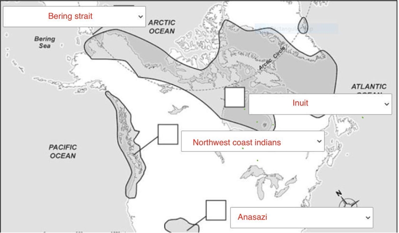 The options are Anasazi, Bering strait , Inuit ,Northwest coast indians-example-1