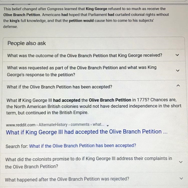 HELP DUE NOWW!! What would happen if king george had agreed to the olive branch petition-example-1