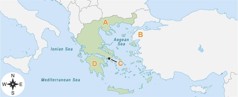 He map shows Greece and surrounding regions. A map of Greece and surrounding countries-example-1