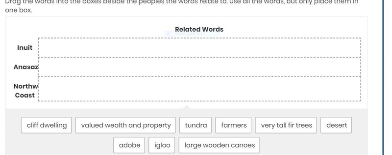 Drag the words into the boxes beside the people the words relate to . Use all the-example-1