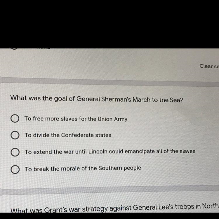 What was the goal of General Sherman's March to the sea??? PLEASE HELP ASAP!!!-example-1