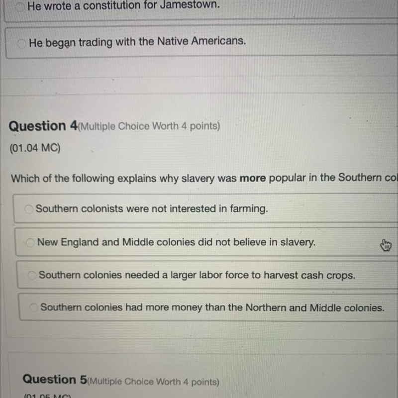 I NEED AN ANSWER QUICK NO B* Which of the following explains why slavery was more-example-1