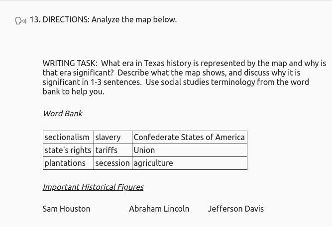 HURRY PLZ What era in Texas history is represented by the map and why is that era-example-1