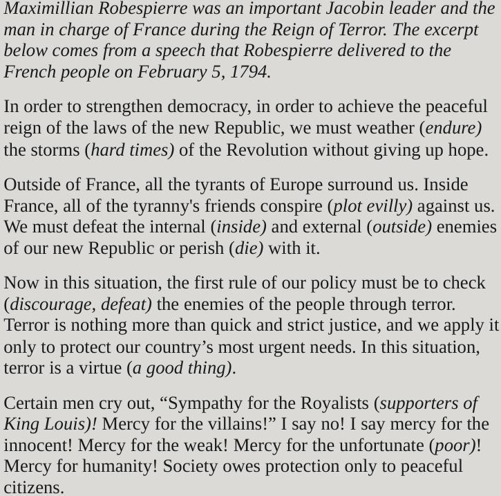 Does Robespierre sound reasonable in this speech? Why or why not? Use evidence from-example-1