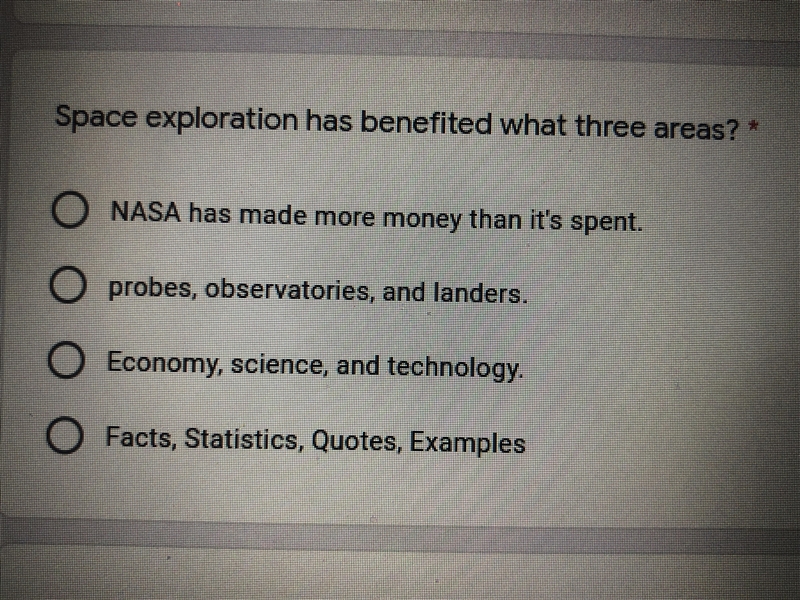 Space exploration has benefited what three areas?-example-1