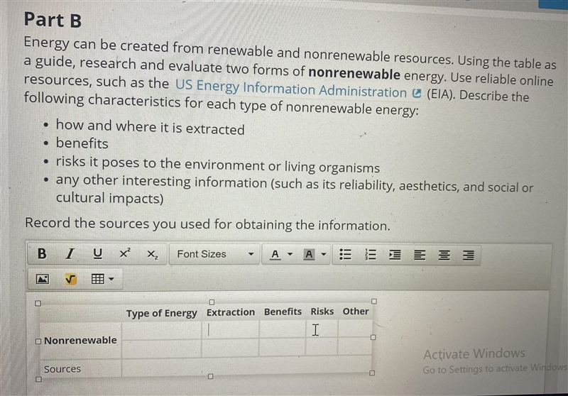 Energy can be created from renewable and nonrenewable resources. Using the table as-example-1