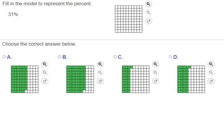 Fill in the model to represent the percent 31% (CHOOSE THE CORRECT ANSWER BELOW)-example-1