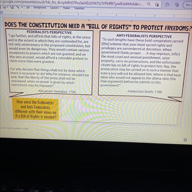 How were the Federalists and Anti-Federalists different with their views on if a Bill-example-1