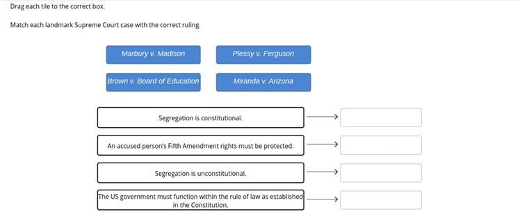 Match each landmark Supreme Court case with the correct ruling. ( with pictures )-example-1