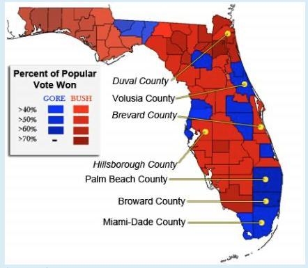 Al Gore wanted a vote recount in four Florida counties—Volusia, Palm Beach, Broward-example-1