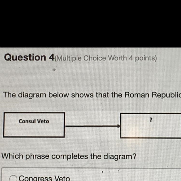 Which phrase completes the diagram? Congress Veto The Supreme Court The Twelve Tables-example-1