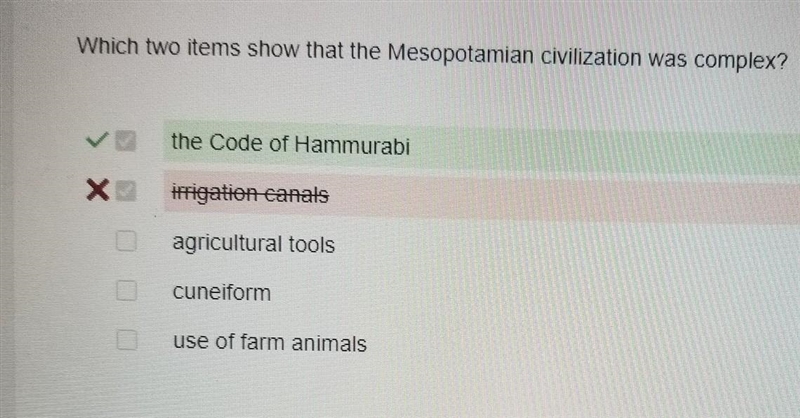 Which two items show that the Mesopotamian civilization was complex? A the Code of-example-1