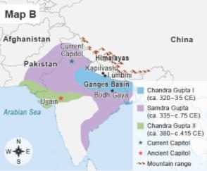 The maps show the Gupta Empire. Which of Samudra Gupta’s achievements is reflected-example-2