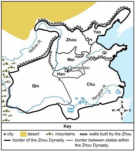 Source 1 The Zhou Dynasty (c. 1046-771 B.c.) ​ ​This map shows the territory controlled-example-1