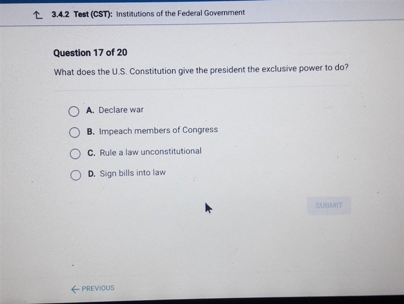 What does the US Constitution give the president the executive power to do​( the answer-example-1