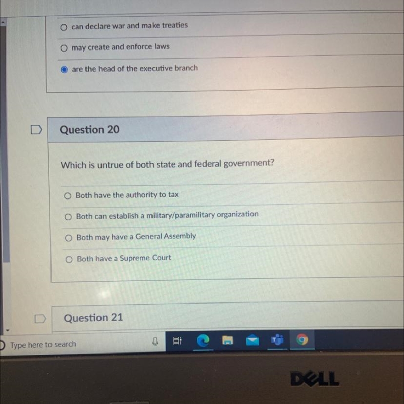 Which is untrue of both state and federal government?-example-1