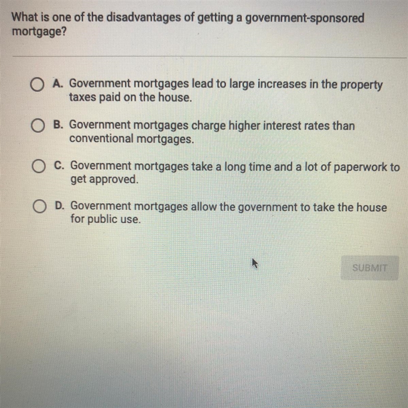 What is one of the disadvantages of getting a government-sponsored mortgage￼?-example-1