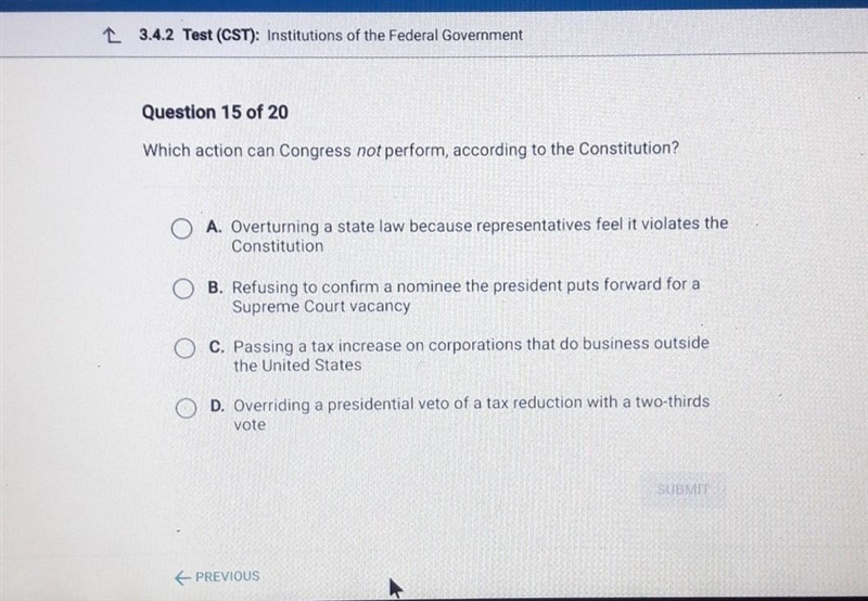 Which action can Congress not perform, according to the Constitution? ​-example-1