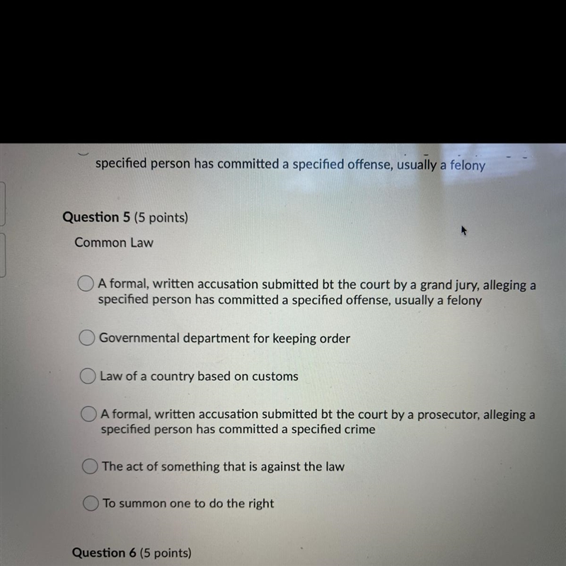 Common Law A formal, written accusation submitted bt the court by a grand jury, alleging-example-1