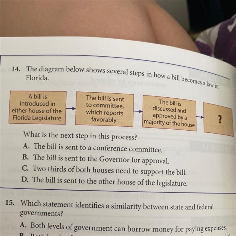 What is the next step in this process? A. The bill is sent to a conference committee-example-1