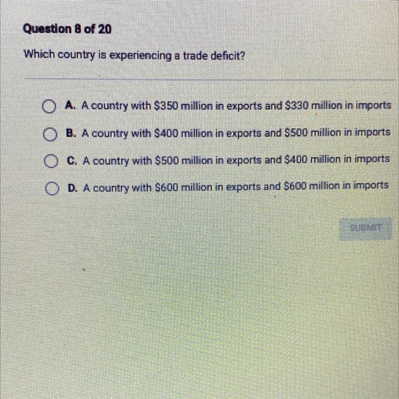 Which country is experiencing a trade deficit ?-example-1