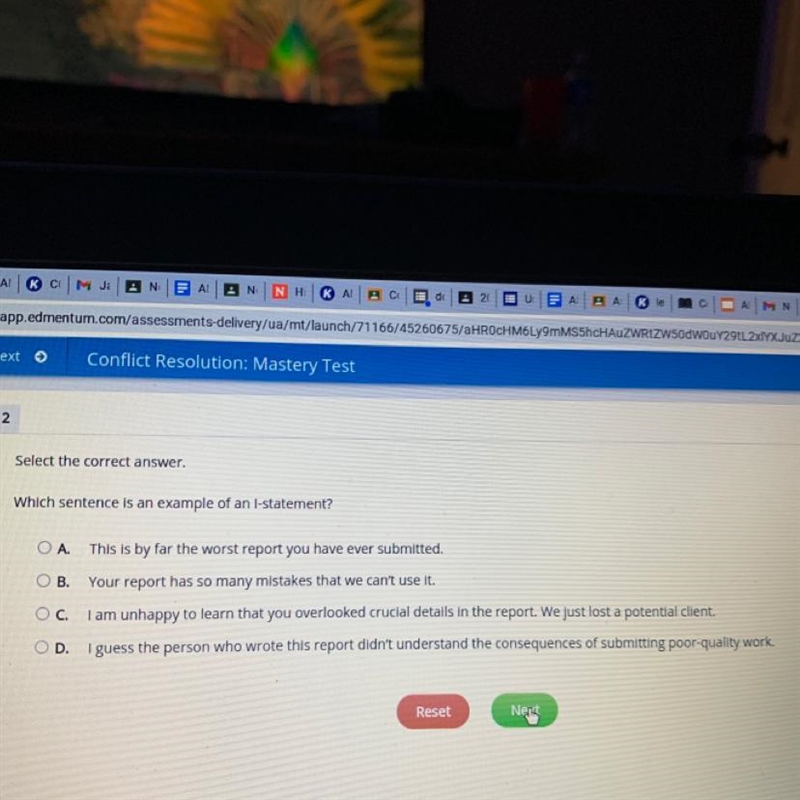 Select the correct answer. Which sentence is an example of an l-statement?-example-1