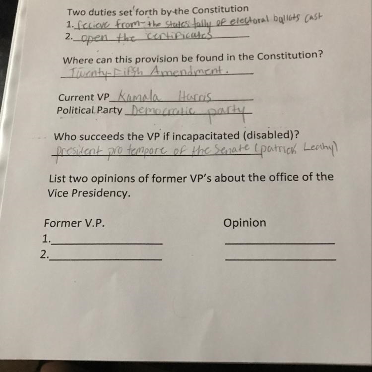 List two opinions of former VP's about the office of the Vice Presidency.-example-1