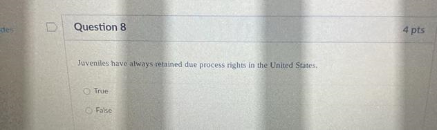 Juveniles have always retained due process rights in the United States. True or false-example-1