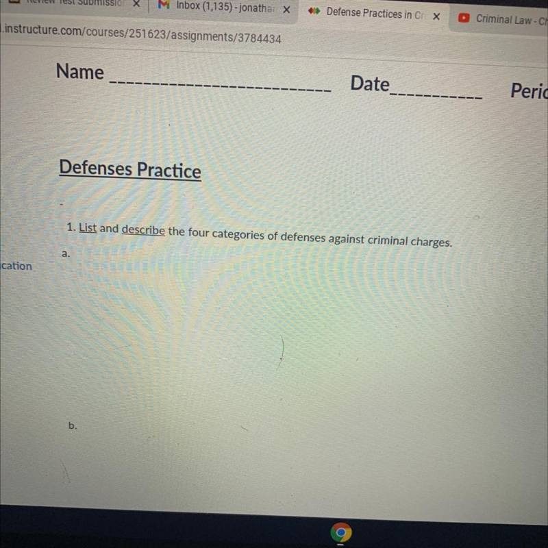 List and describe the four categories of defenses against criminal charges-example-1