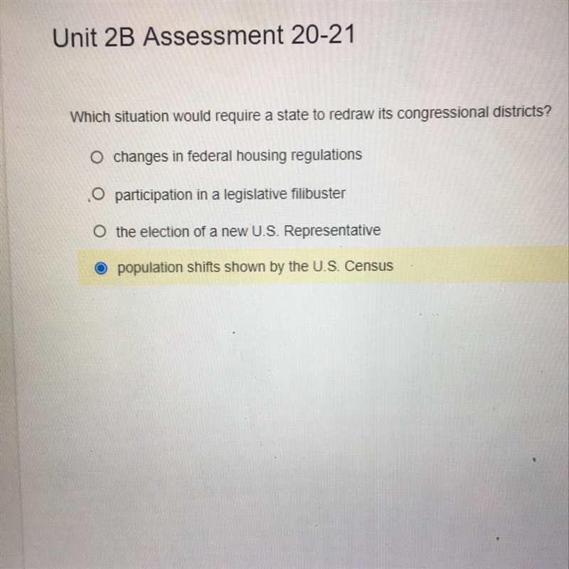 Which situation will require a state to redraw its congressional districts ? Law and-example-1