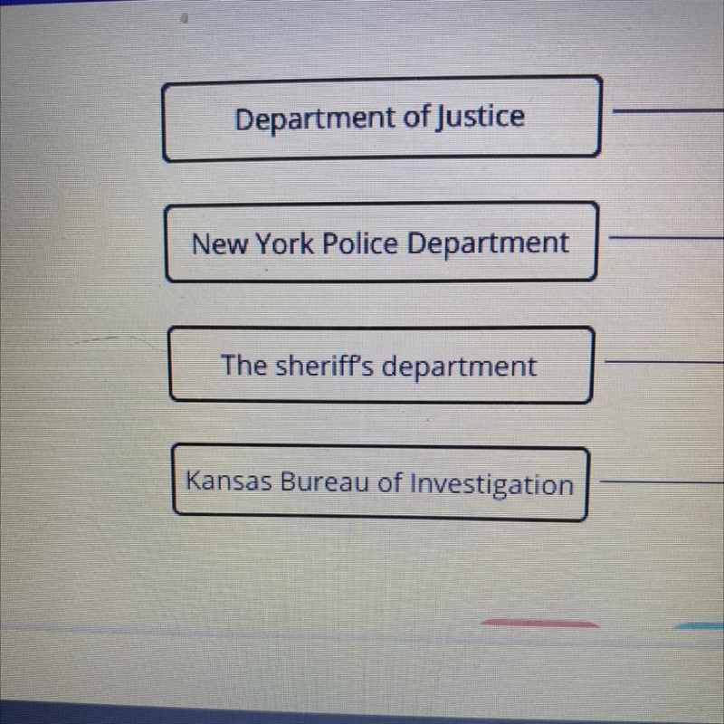 Match the following departments to the law enforcement agencies to which they belong-example-1