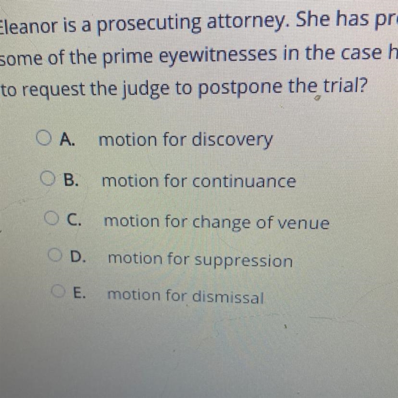 Eleanor is a prosecuting attorney. She has prepared a strong case against the defendant-example-1