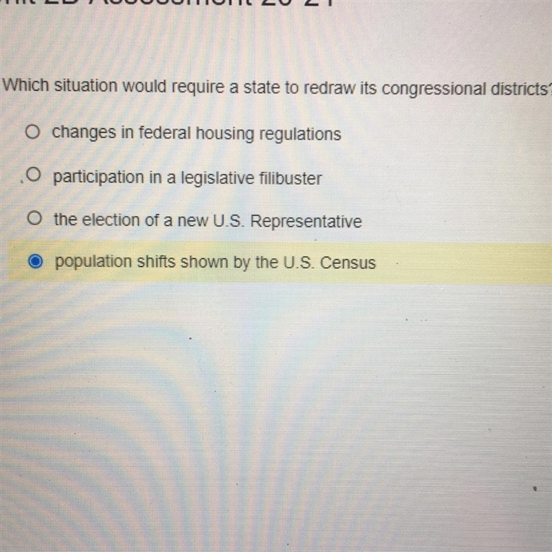 Which situation would require a state to redraw is congressional districts￼ !?-example-1