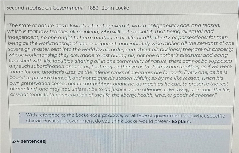 "The state of nature has a law of nature to govem it, which obliges every one-example-1