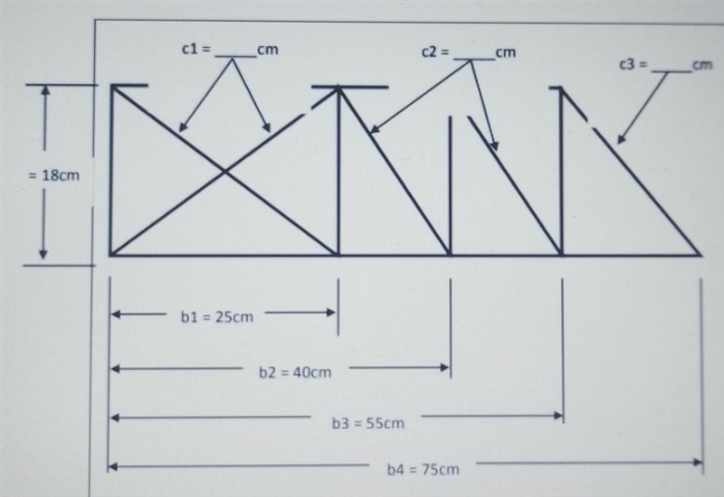 Using the pythagorean theorem, calculate the length of the missing sides (c1, c2, c-example-1