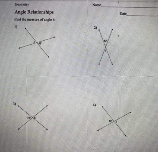 Angle relationships, find the measure of angle “b”.-example-1