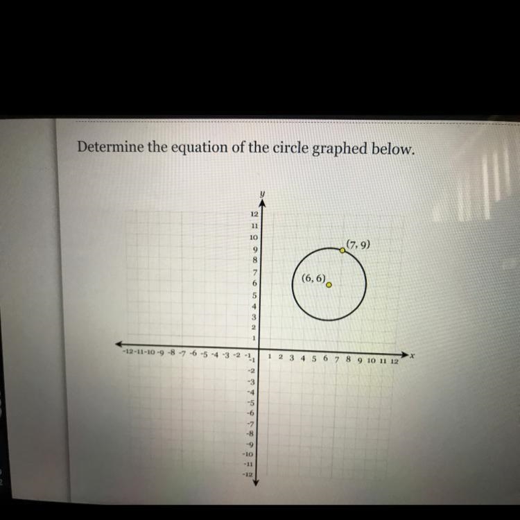 Determine the equation of the circle graphed below.-example-1