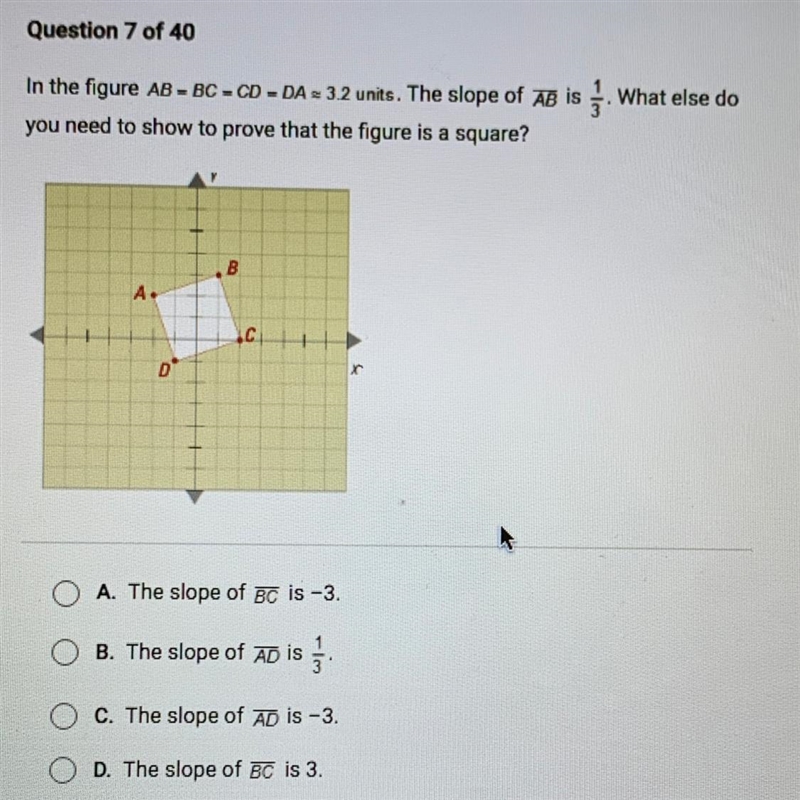 In the figure AB = BC = CD = DA 2 3.2 units. The slope of AB is. What else do you-example-1