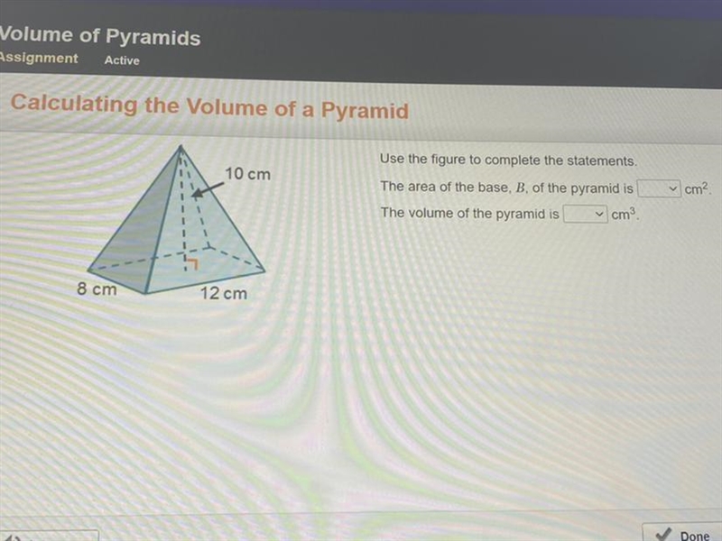 Calculating the Volume of a Pyramid Use the figure to complete the statements. The-example-1