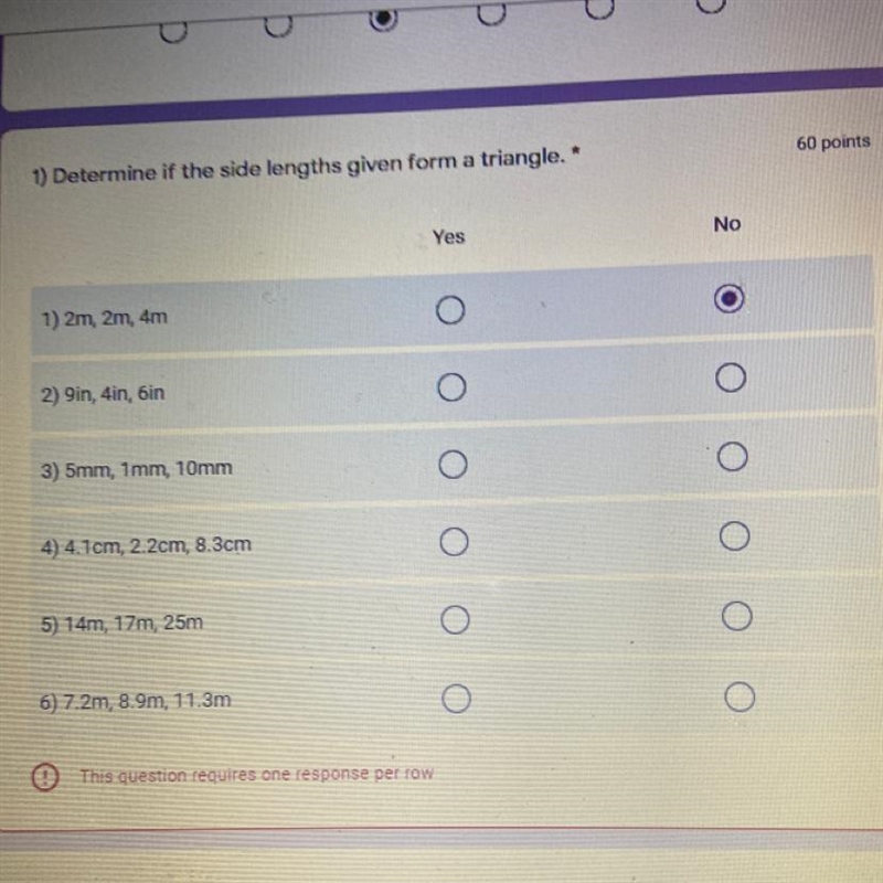 1) Determine if the side lengths given form a triangle-example-1