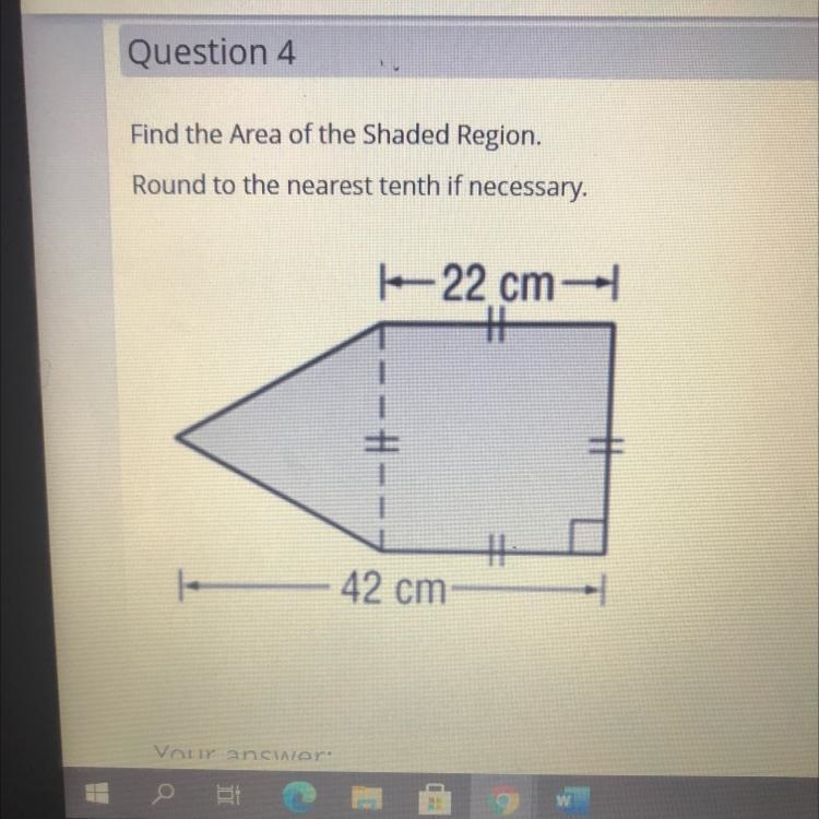 Find the Area of the Shaded Region. Round to the nearest tenth if necessary. 22 cm-example-1