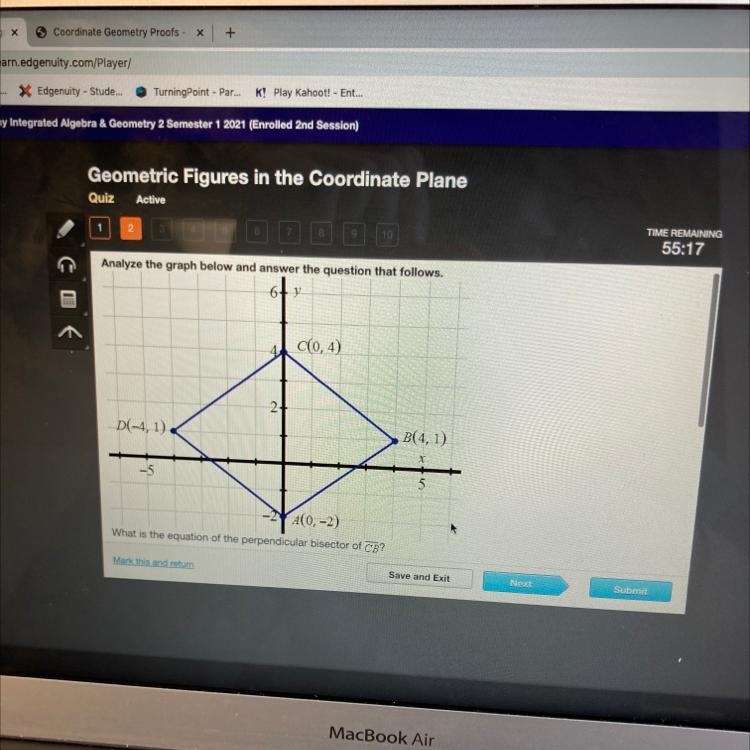 What is the equation of the perpendicular bisector of CB? A. 4 1 y=-x 3 6 B. 3 1 y-example-1