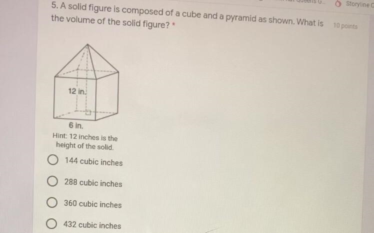 A solid figure is composed of a cube and a pyramid as shown. What is the volume-example-1