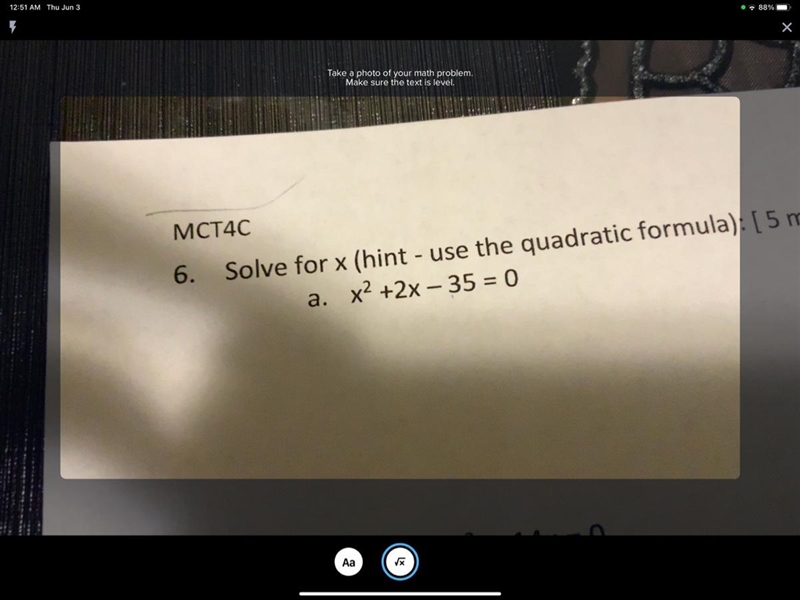 How can I solve? Solve for x (hint - use the quadratic formula)-example-1