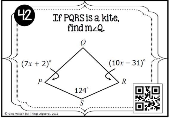 If PQRS is a kite, find m angle Q-example-1