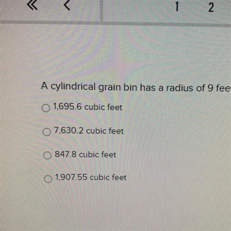 A cylindrical grain bin has a radius of 9 feet and a height of 30 feet. How many cubic-example-1