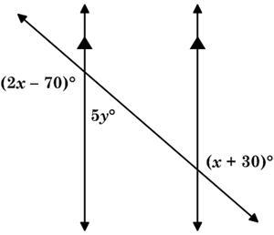 Find the values of x and y. A. x = 73.3, y = 15.3 B. x = 73.3, y = 20.7 C. x = 100, y-example-1