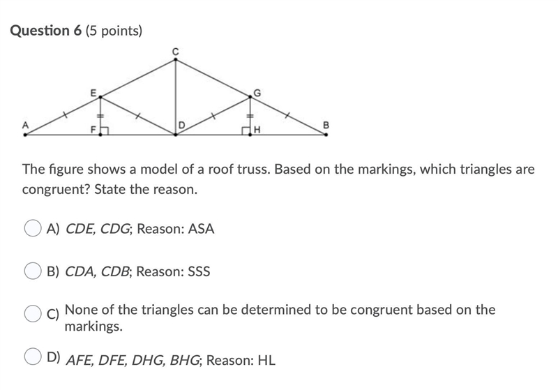 The figure shows a model of a roof truss. Based on the markings, which triangles are-example-1