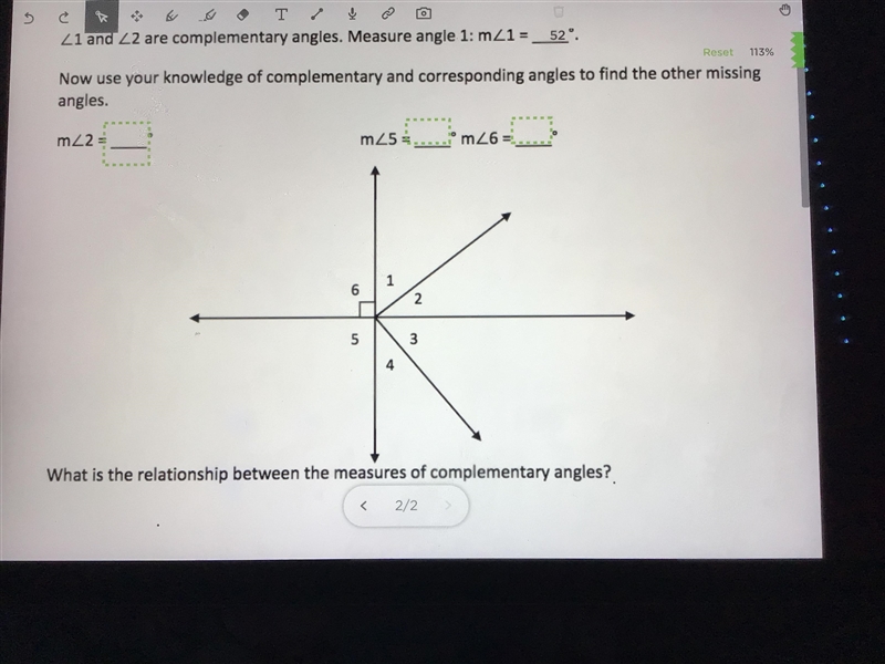 What are the missing angles? What is the relationship between the measures of complementary-example-1